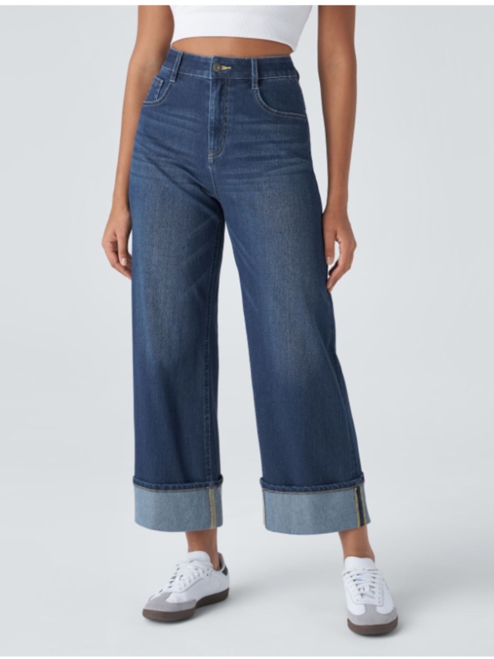 Halara Wide Leg Flex Denim With Rolled Cuff NEW